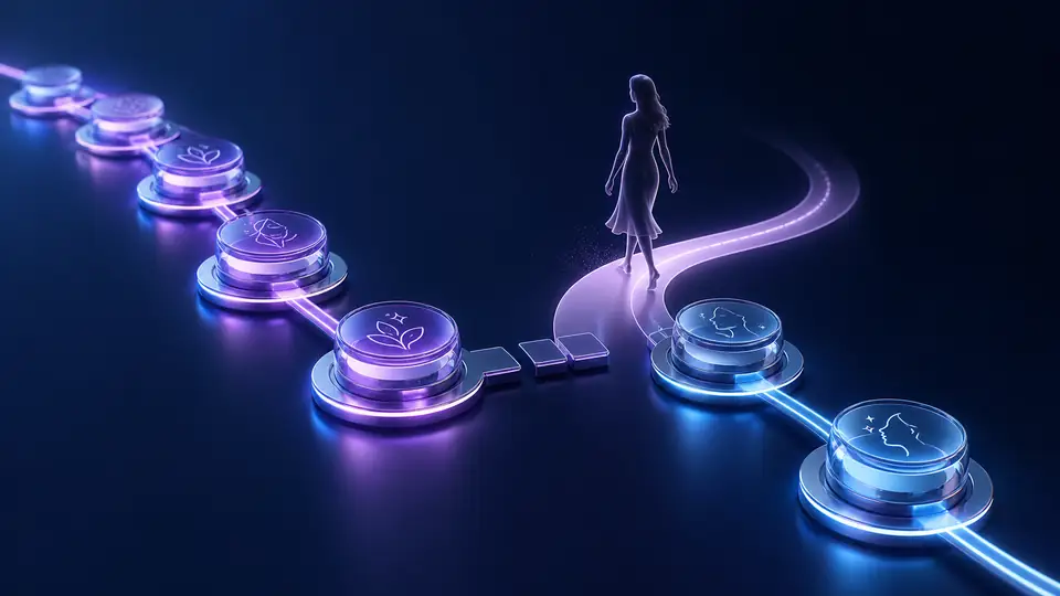 Neon conceptual illustration of an aesthetic clinic in Doha holding patients across long treatment intervals