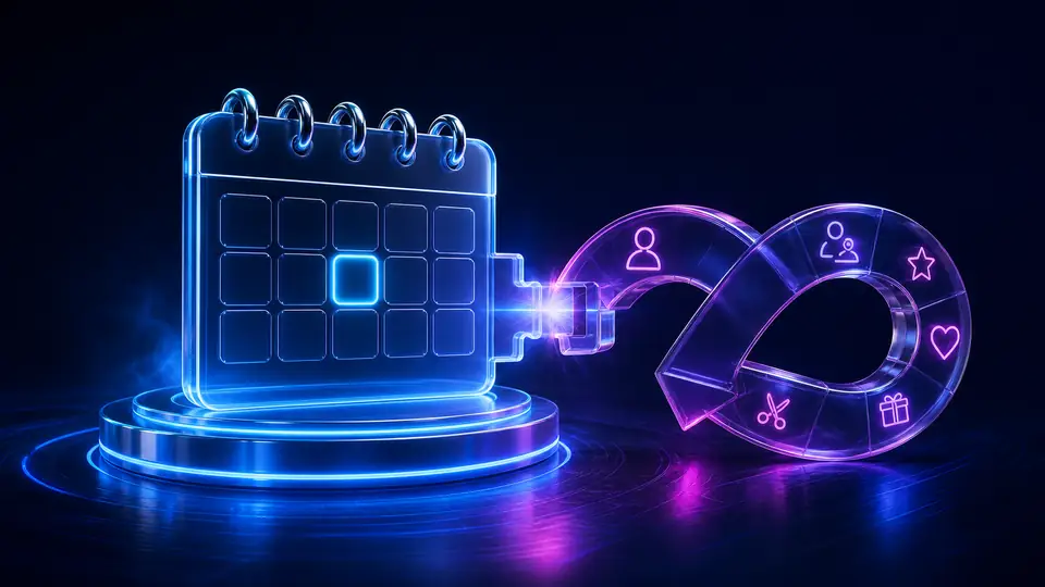 Neon calendar foundation connecting to a separate customer-retention loop