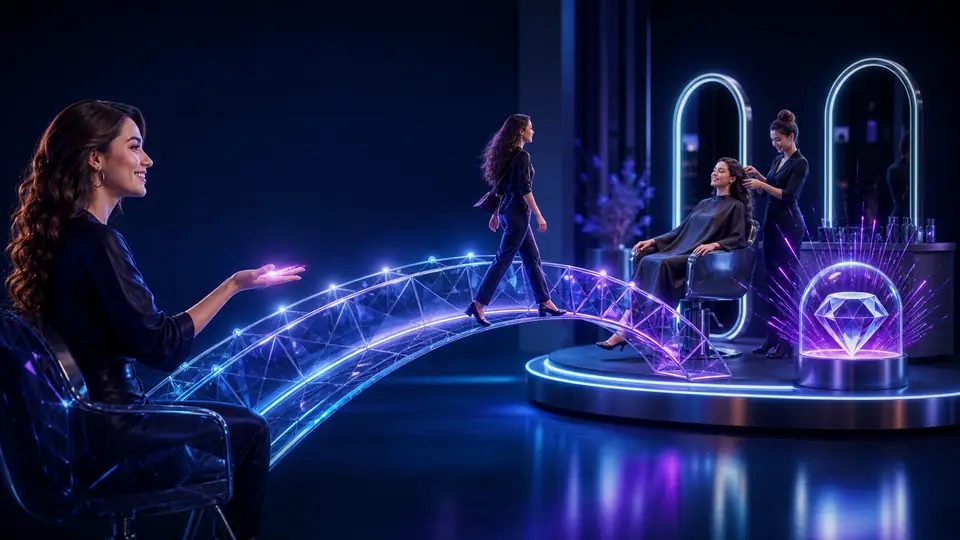 Neon conceptual illustration for “Salon referral program in Dubai: turn your regulars into your best acquisition channel”