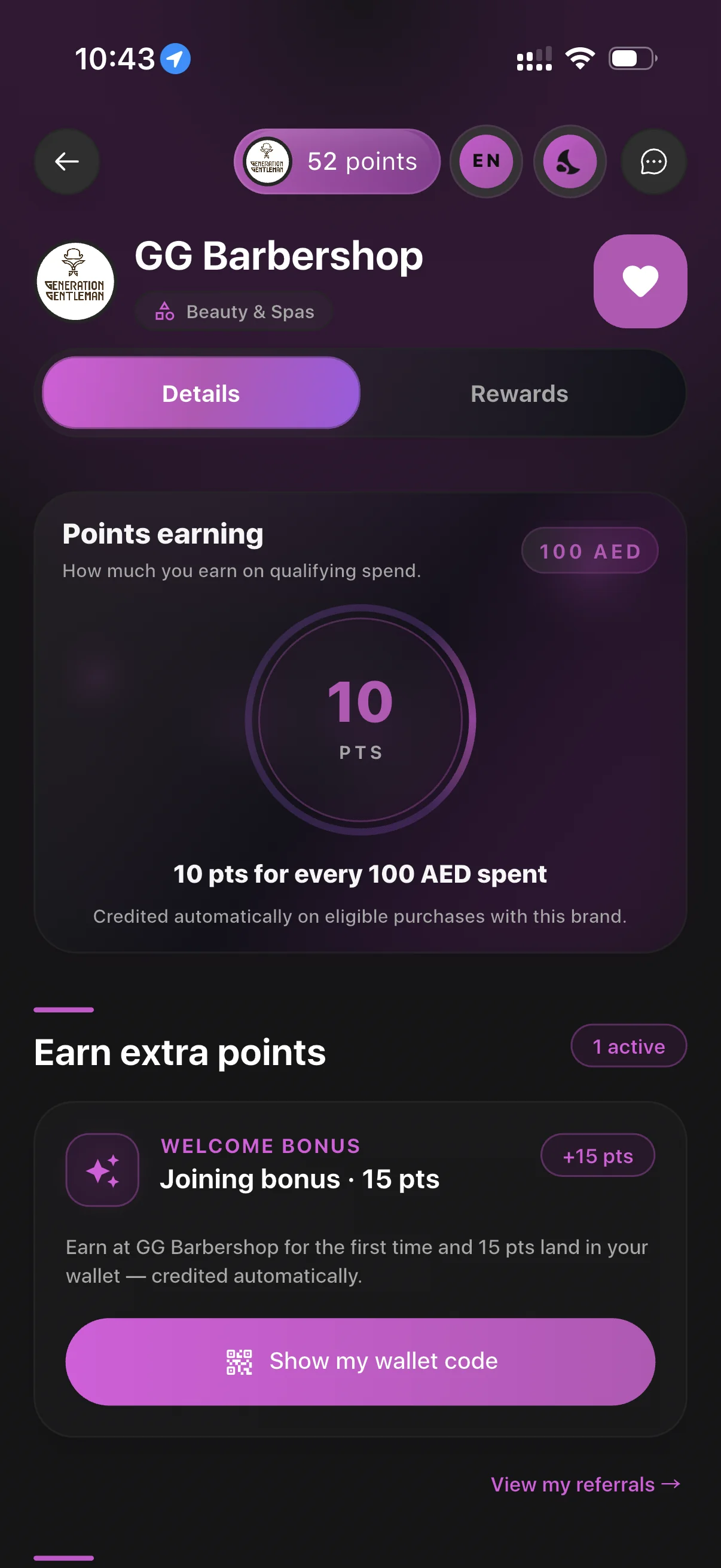 A real LoyalsClub business, live in a customer's app.