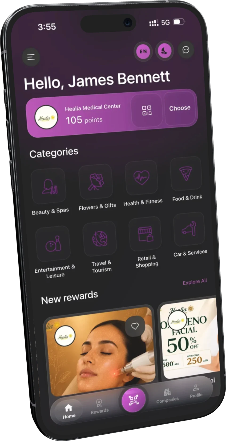LoyalsClub customer app showing a business reward catalog