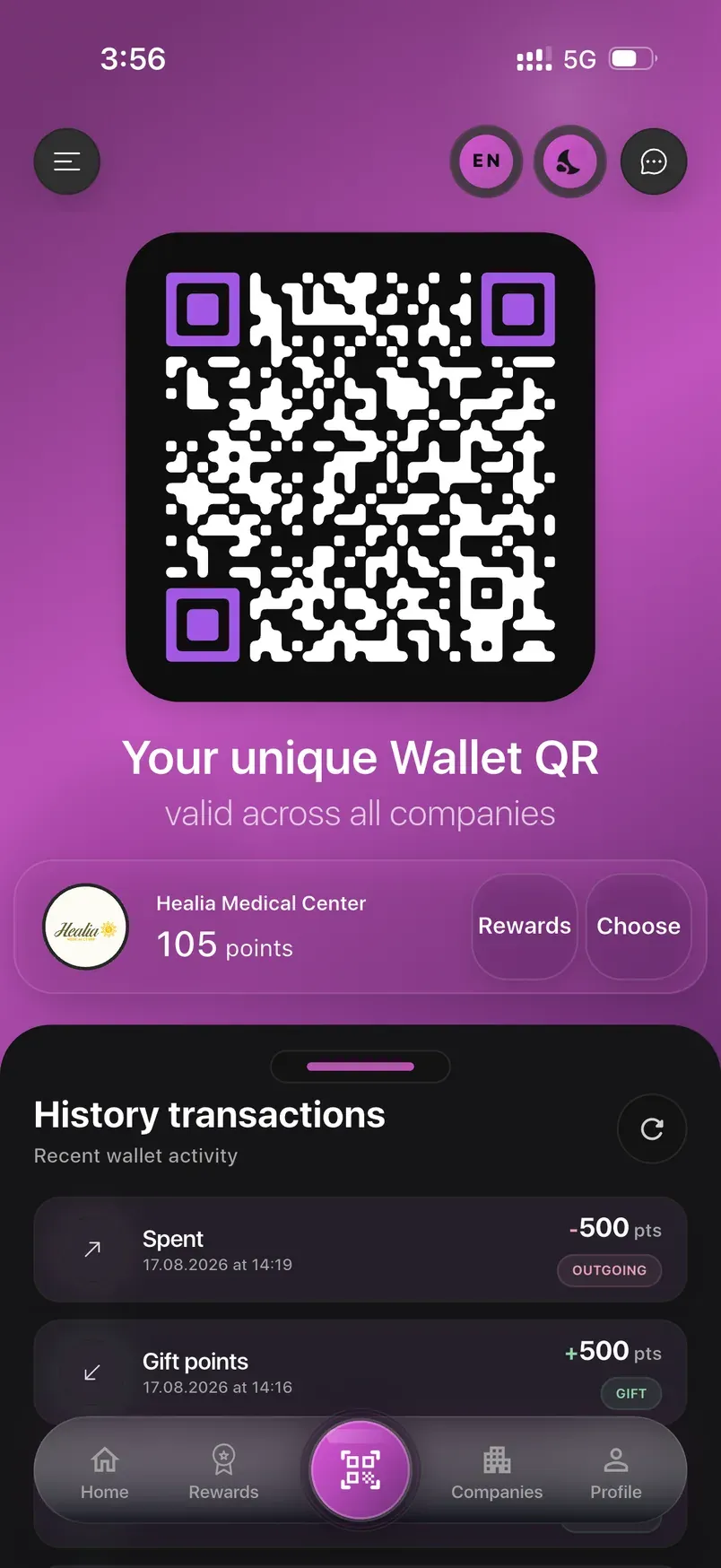 LoyalsClub customer wallet with the QR code used at checkout